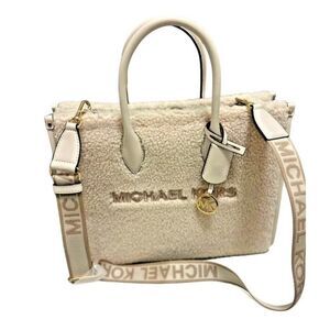 Michael Kors Mirella Shearling Medium East West Crossbody Tote Bag-Natural Multi